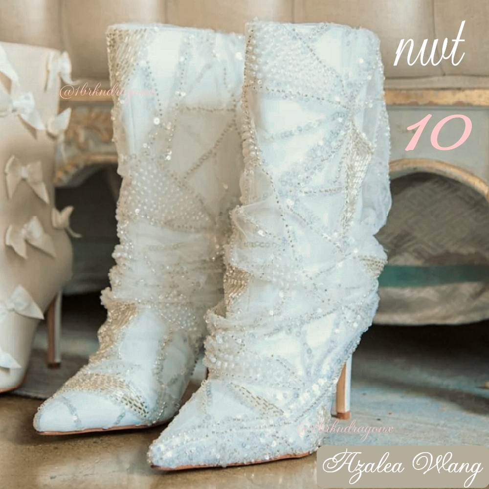NWT Showstopper White Booties Lace & Diamond Sparkling Mid Boots one of a kind - Picture 5 of 16